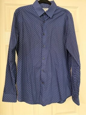 Express Men’s Extra Slim Medium Polka Dot Navy White Dress Shirt